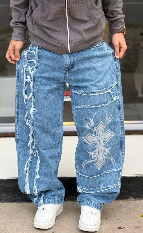 BAGGY CRUZ CON ROTURA AZUL CLARO