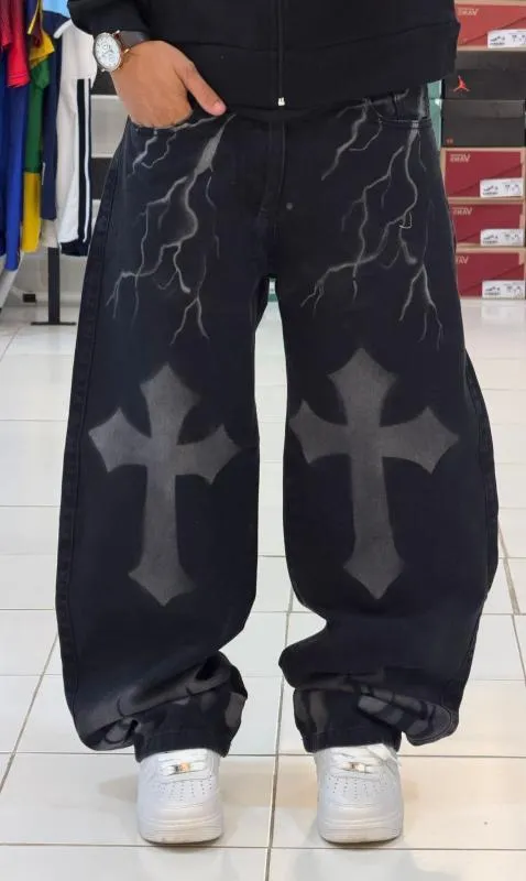 BAGGY NEGRO CON RAYOS Y CRUZ